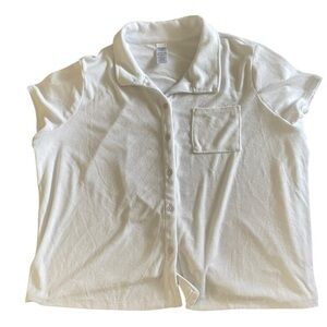 BNWT Time & Tru Plus Terry Button Up Summer Coverup Shirt (White, 1X(16W-18W))